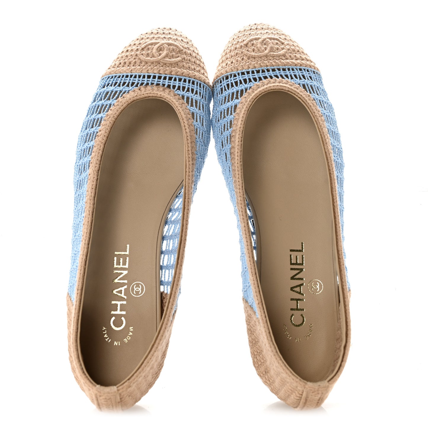 Raffia CC Cap Toe Ballerina Flats 38.5 Blue Beige