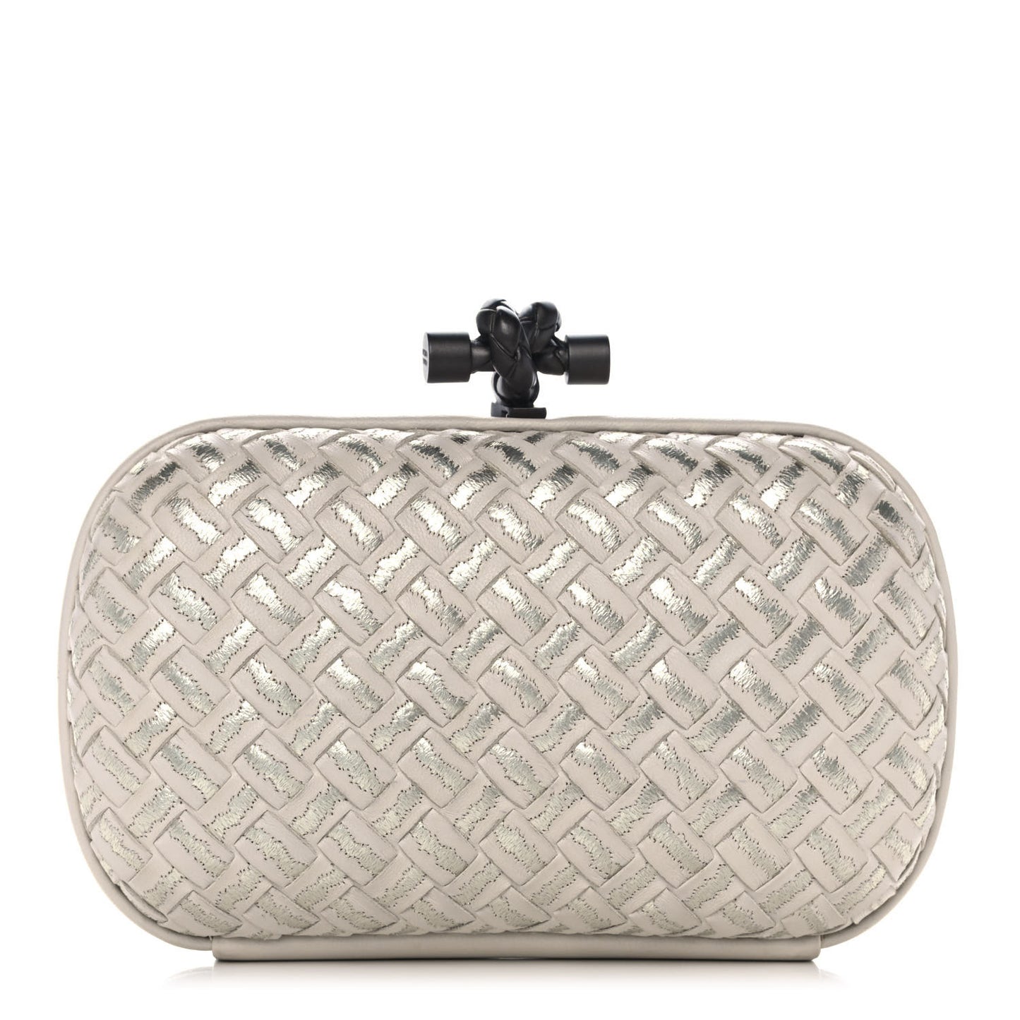 Nappa Intrecciato Metallic Placcato Knot Clutch Cream