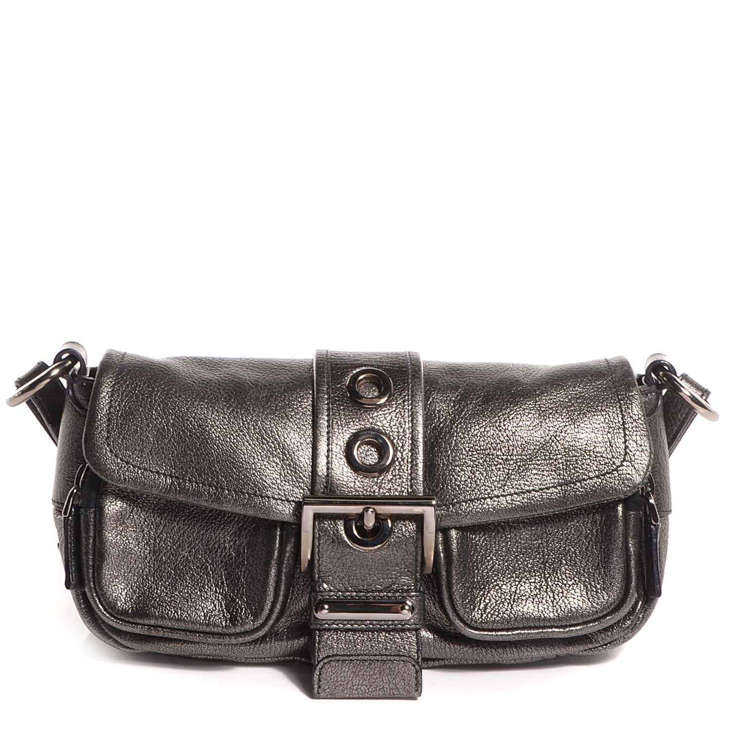 Vitello Daino Small Shoulder Bag Silver