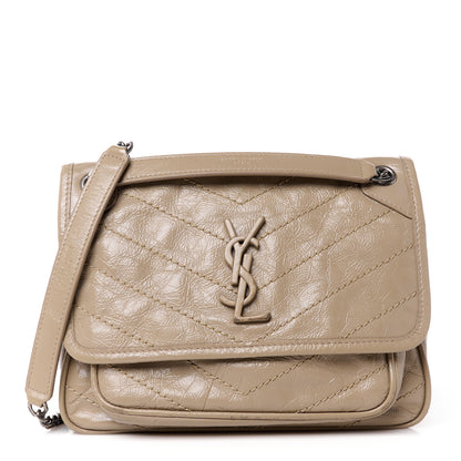 Saint Laurent Crinkled Calfskin Matelasse Monogram Baby Niki Chain Satchel Light Taupe 1 of 11
