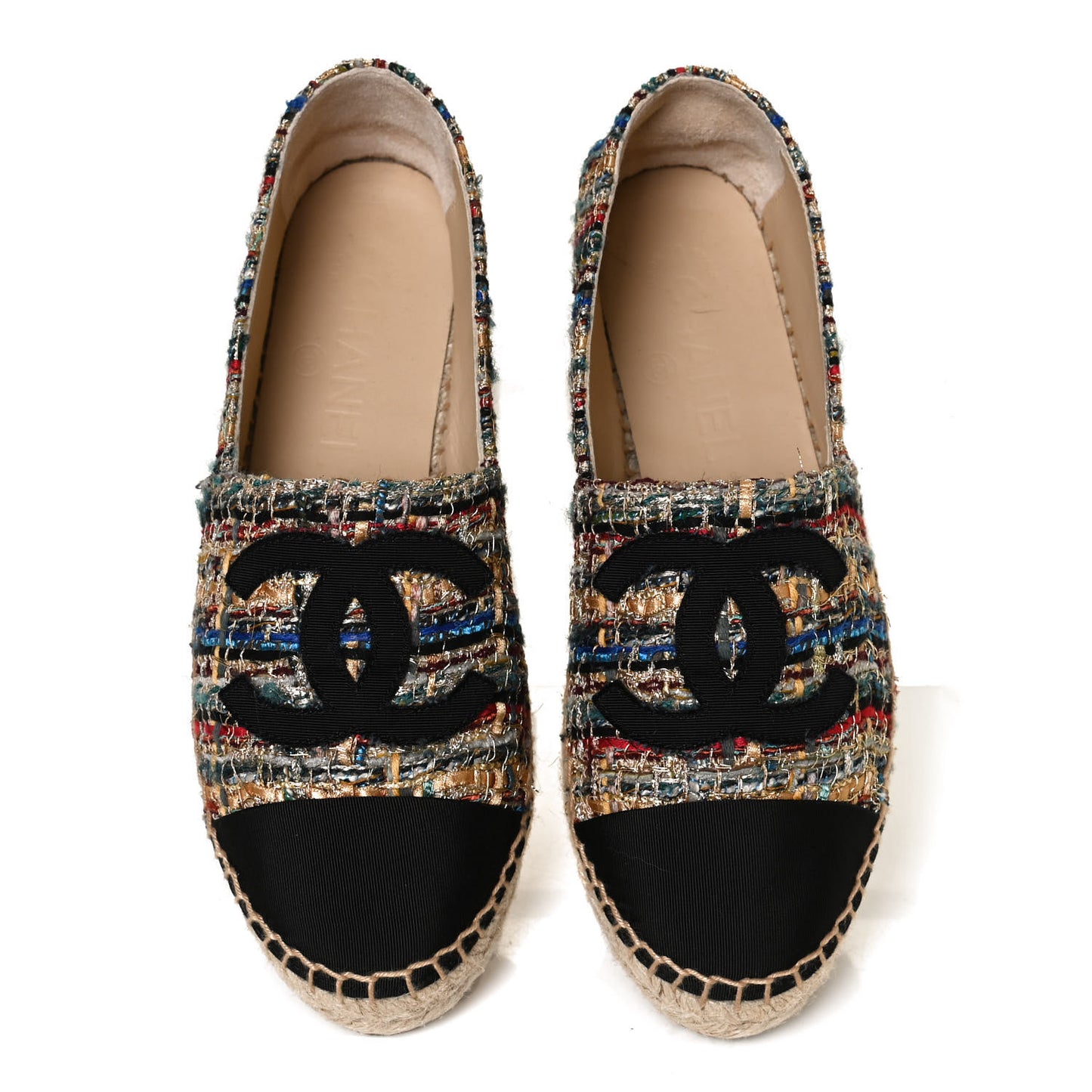 Tweed Grosgrain CC Espadrilles 36 Multicolor Black