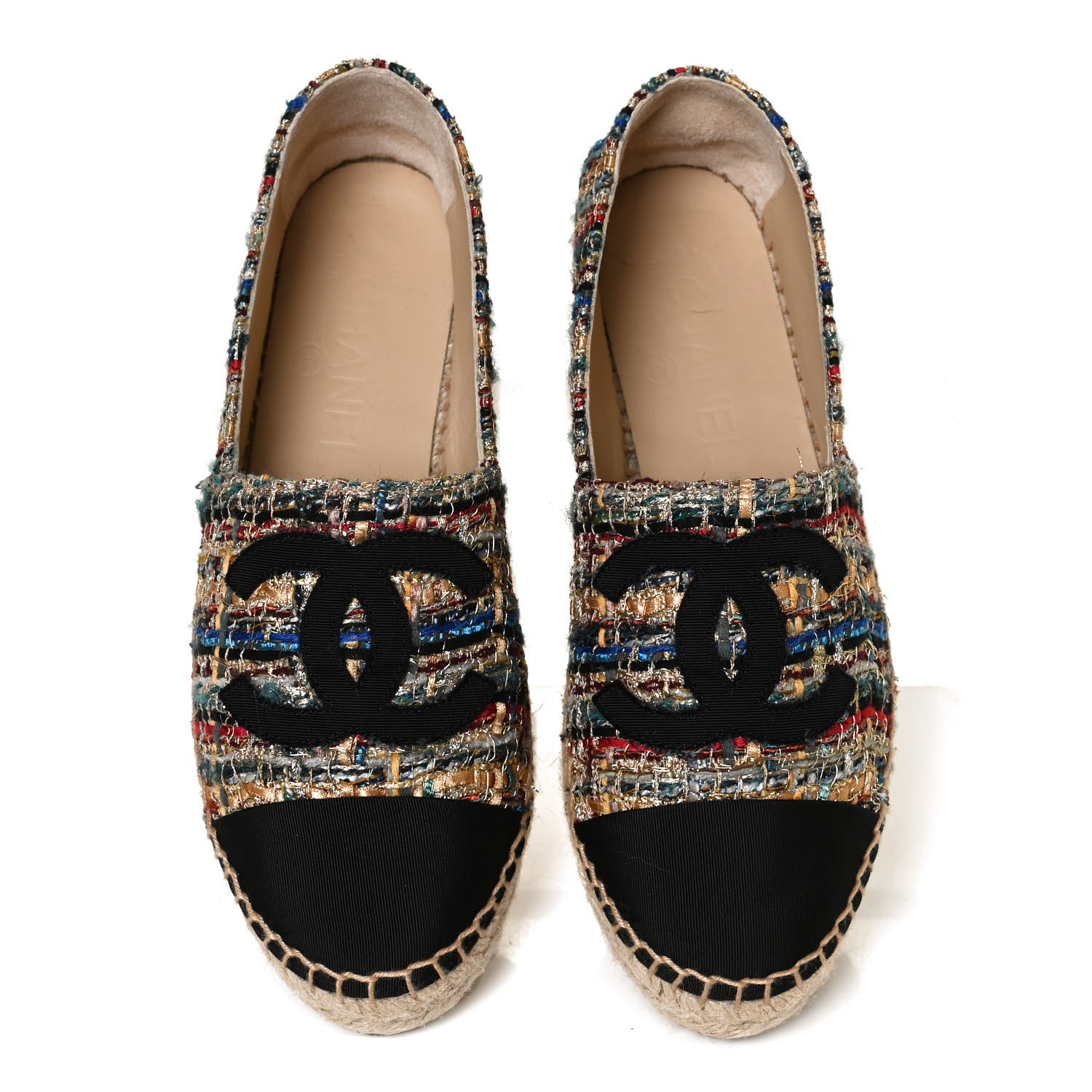 Chanel Tweed Grosgrain CC Espadrilles 36 Multicolor Black 5 of 12