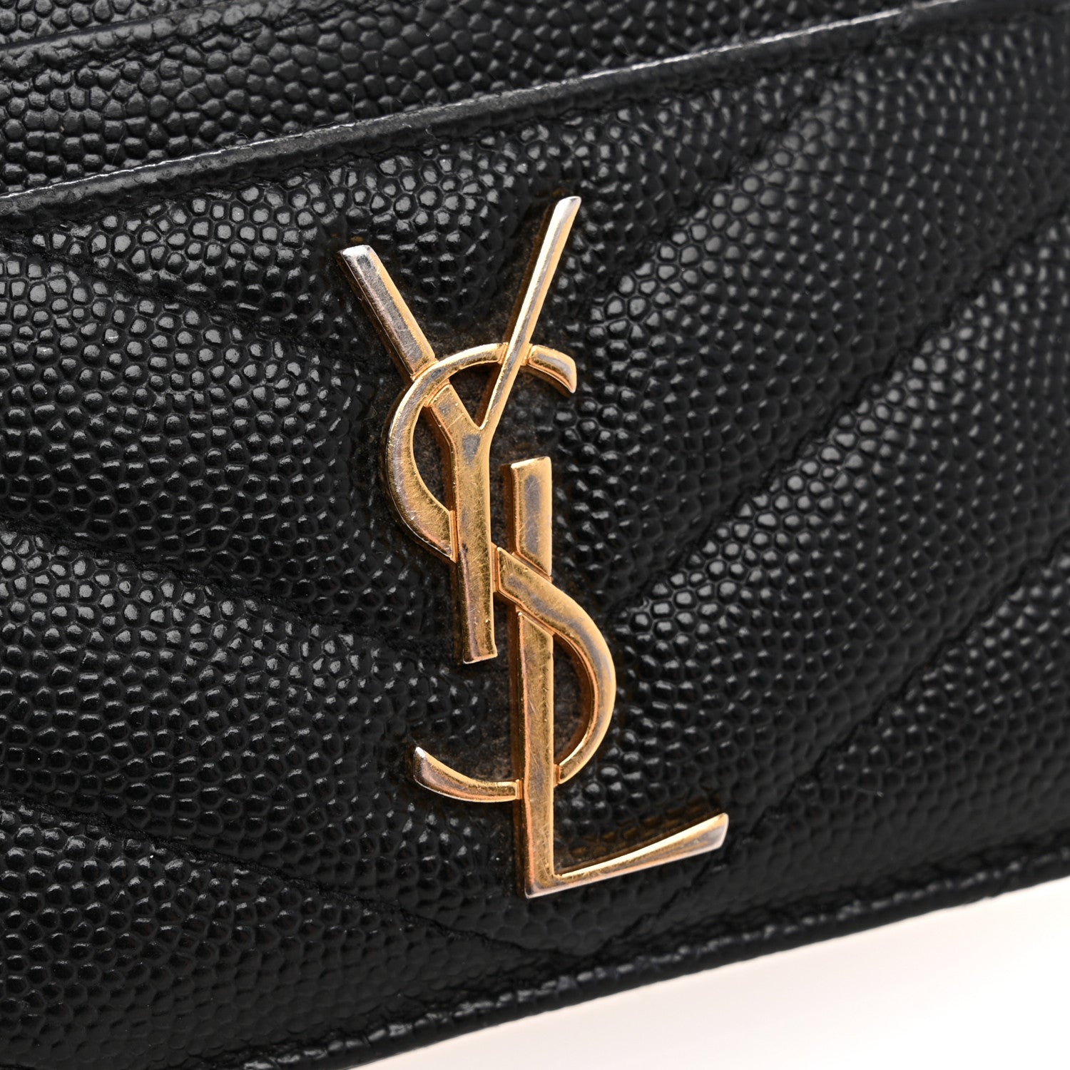 Saint Laurent Grain De Poudre Matelasse Chevron Monogram Credit Card Case Black 9 of 10