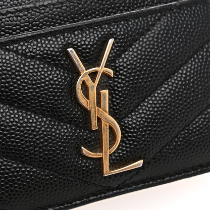 Saint Laurent Grain De Poudre Matelasse Chevron Monogram Credit Card Case Black 9 of 10