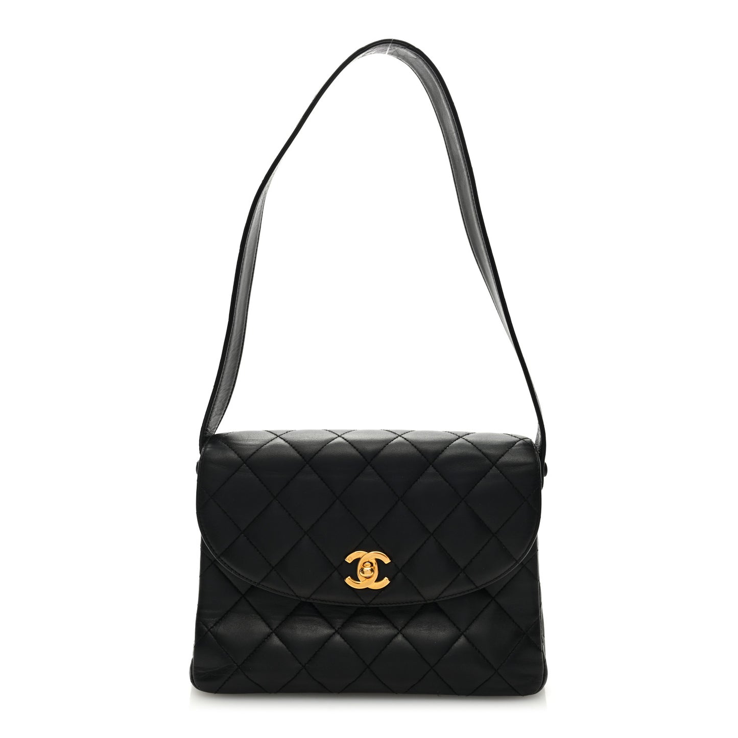 Lambskin Quilted CC Flap Shoulder Bag Black