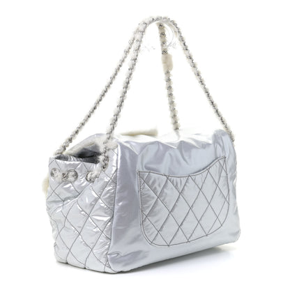 Chanel Vinyl Mohair Trimmed Accordion Arctic Polar Ice Flap Silver 3 of 9