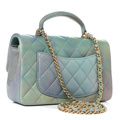 Chanel Lambskin Quilted Ombre Mini Top Handle Rectangular Flap Blue Green 3 of 13