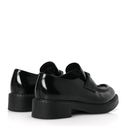 Prada Spazzolato Metal Triangle Logo 50mm Loafers 39 Black 5 of 14