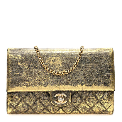 Chanel Cracked Metallic Calfskin Quilted Zip Away Chain Clutch Gold 1 of 11