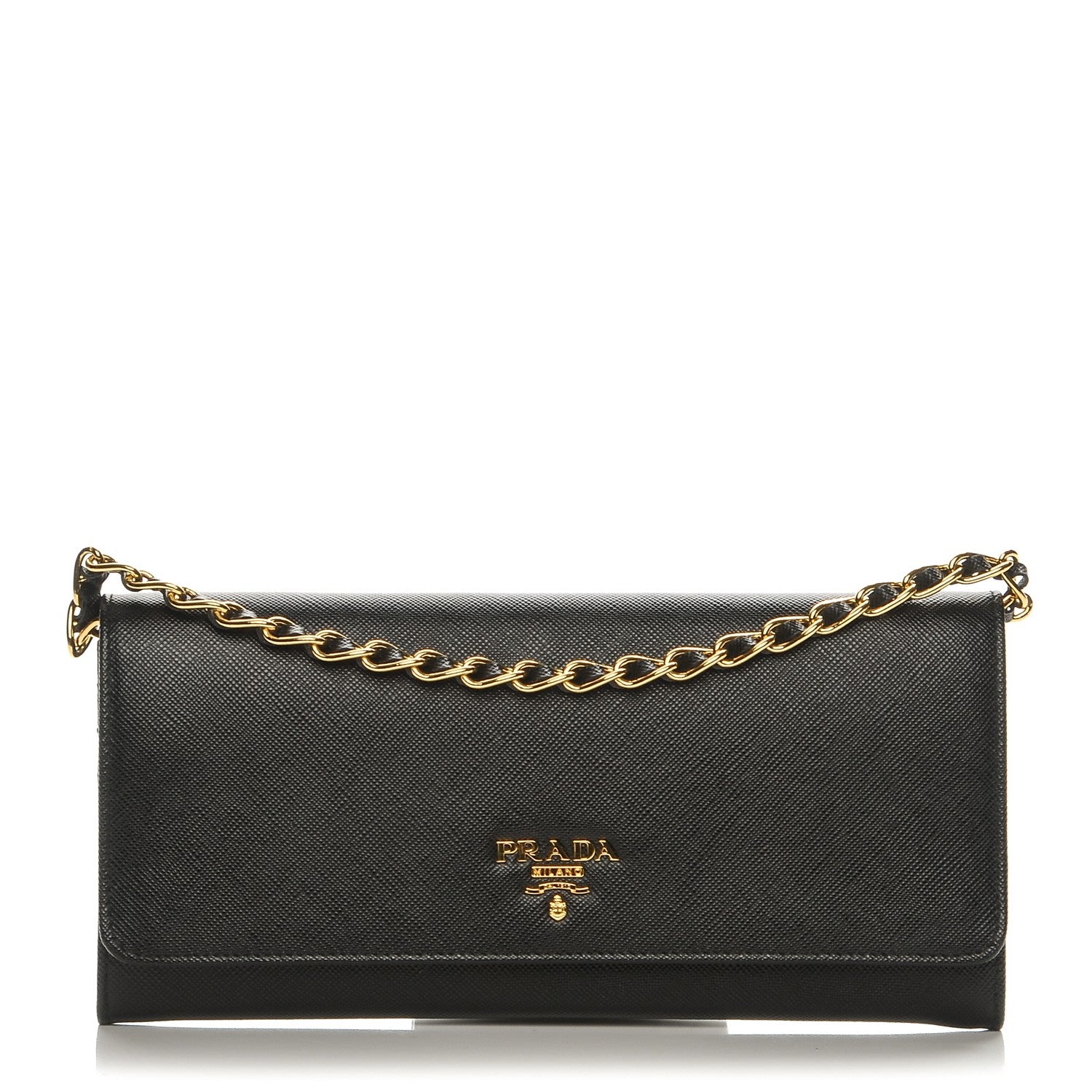 Prada Saffiano Metal Oro Chain Wallet Nero Black 1 of 9