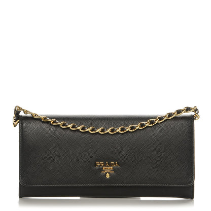 Prada Saffiano Metal Oro Chain Wallet Nero Black 1 of 9