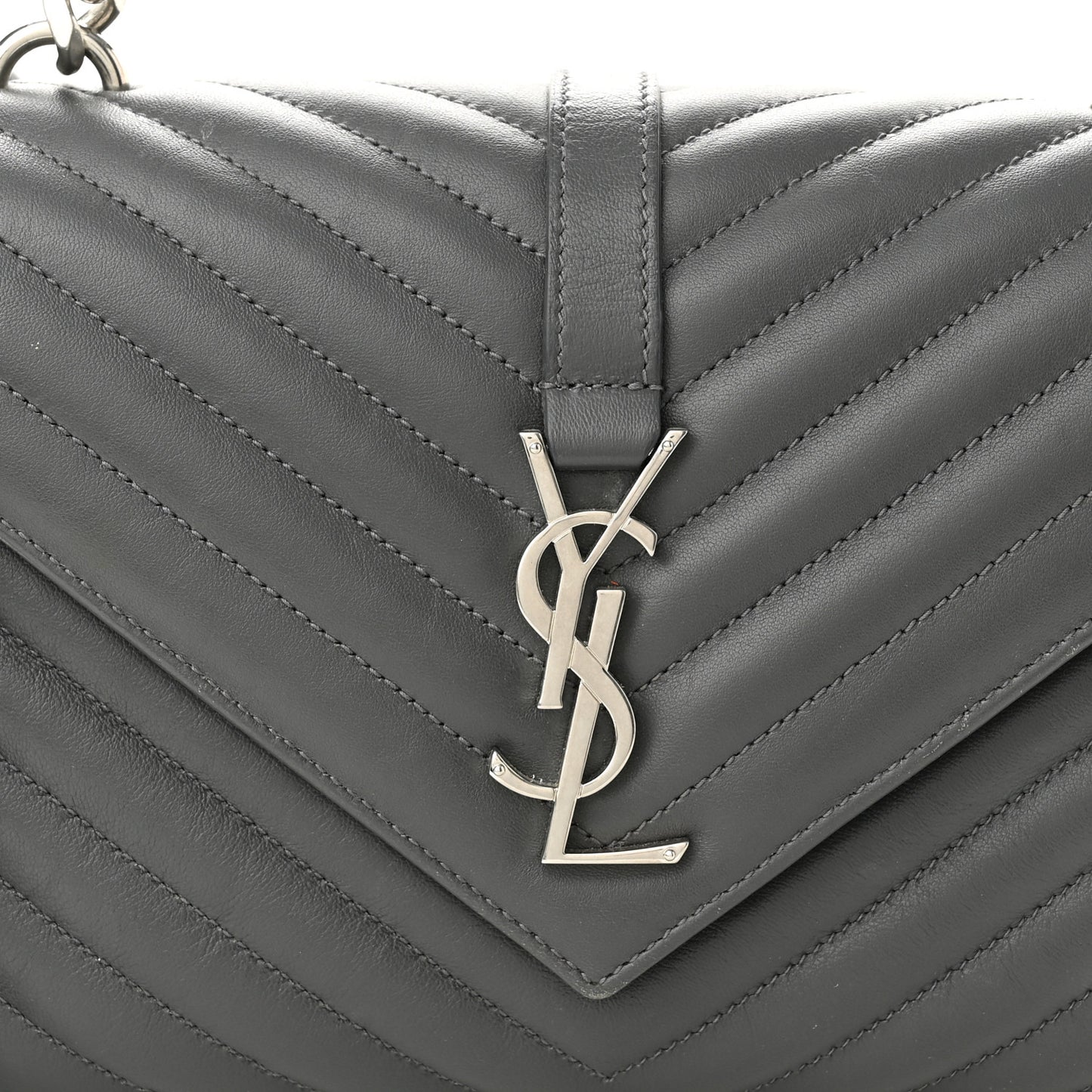 Sheepskin Matelasse Chevron Monogram Medium College Bag Light Coal