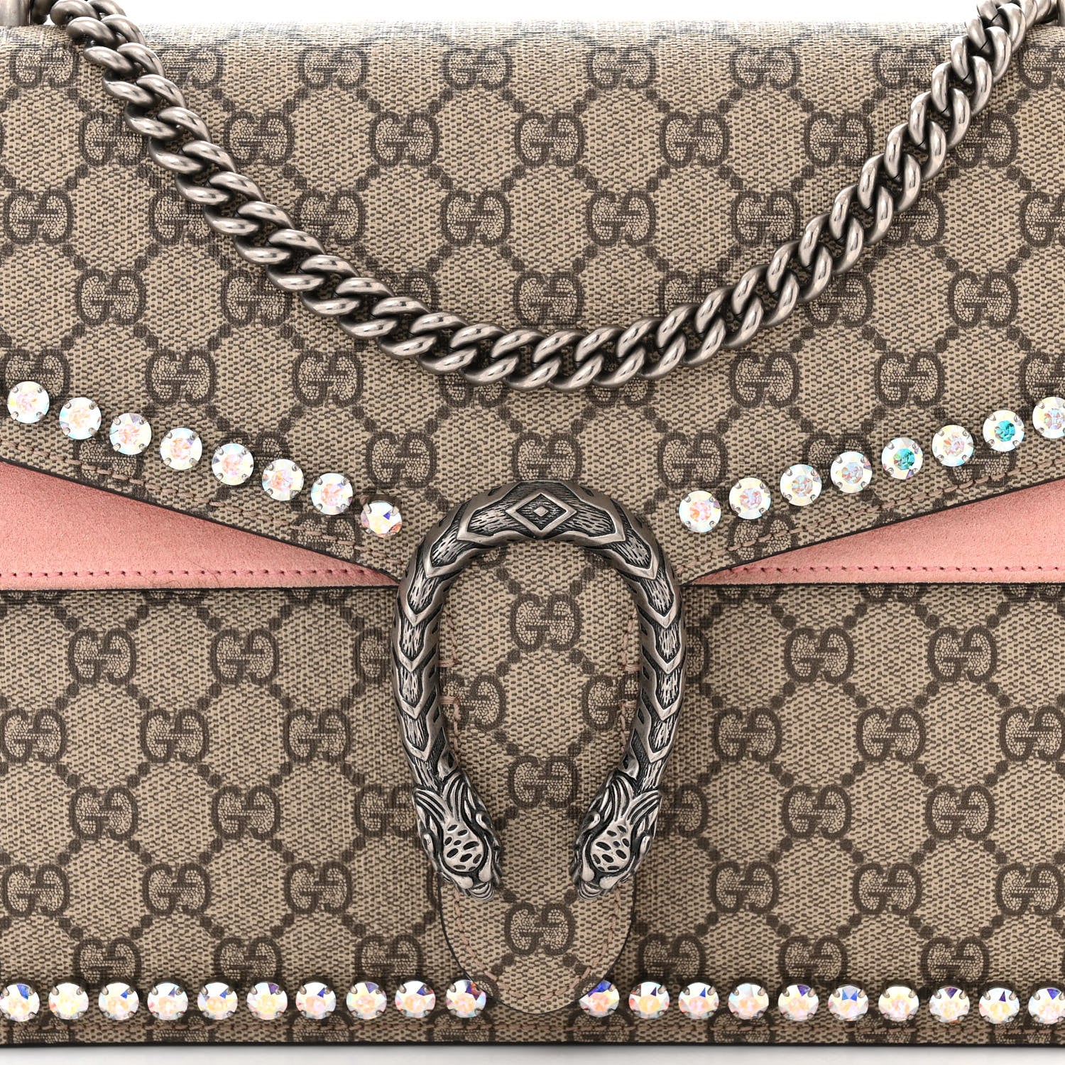 Gucci GG Supreme Monogram Suede Crystal Medium Dionysus Shoulder Bag Beige Ebony Light Peonia 8 of 13