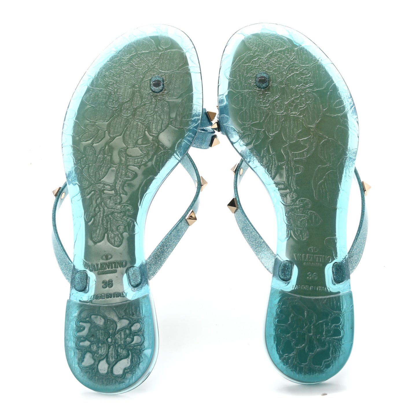 PVC Jelly Glitter Rockstud Bow Thong Sandals 36 Cerulean