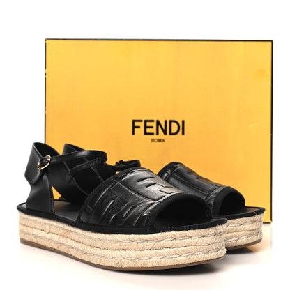 Fendi Nappa FF Embossed Espadrille Platform Sandals 40 Black 9 of 9