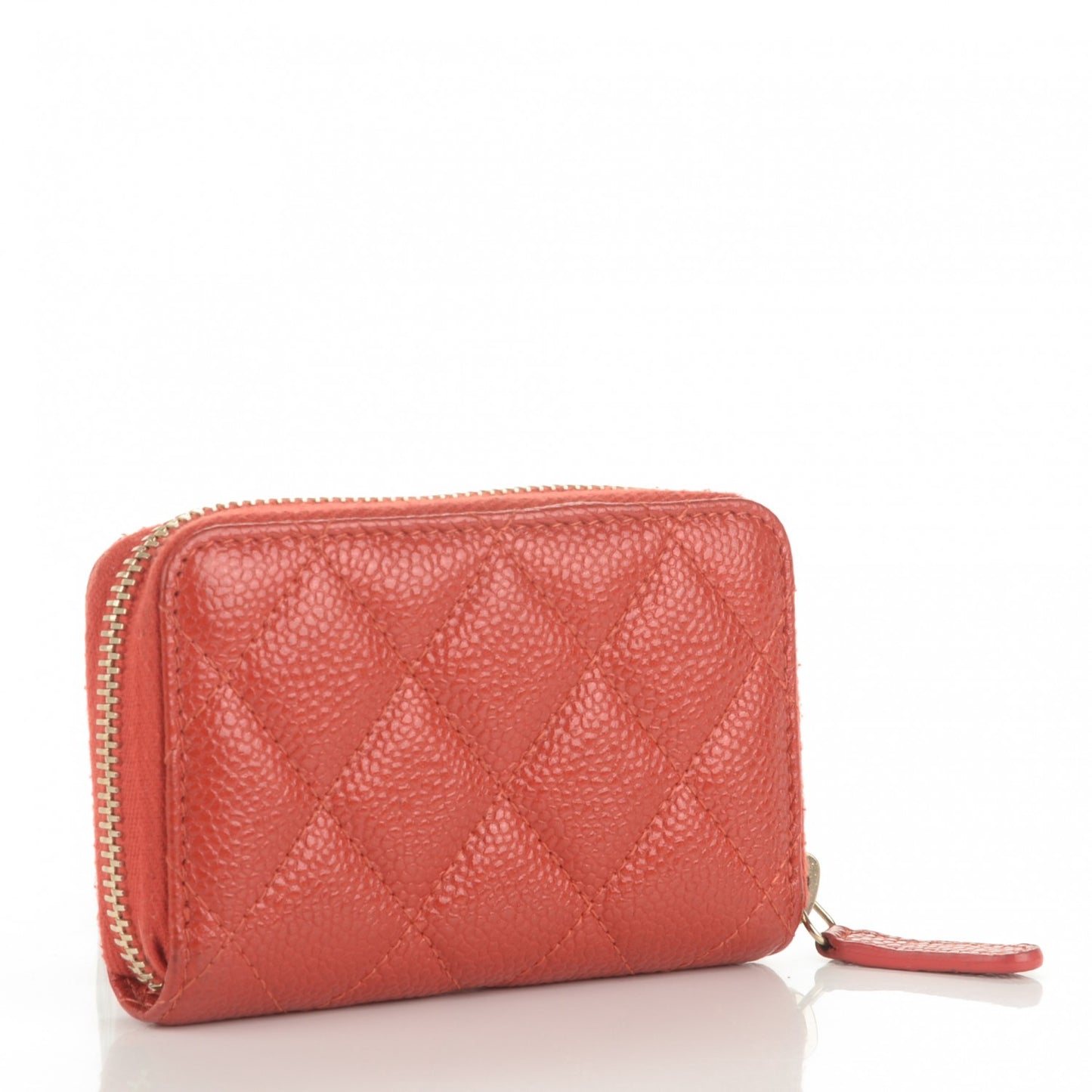 Pearly Caviar Quilted Zip Coin Purse Orange