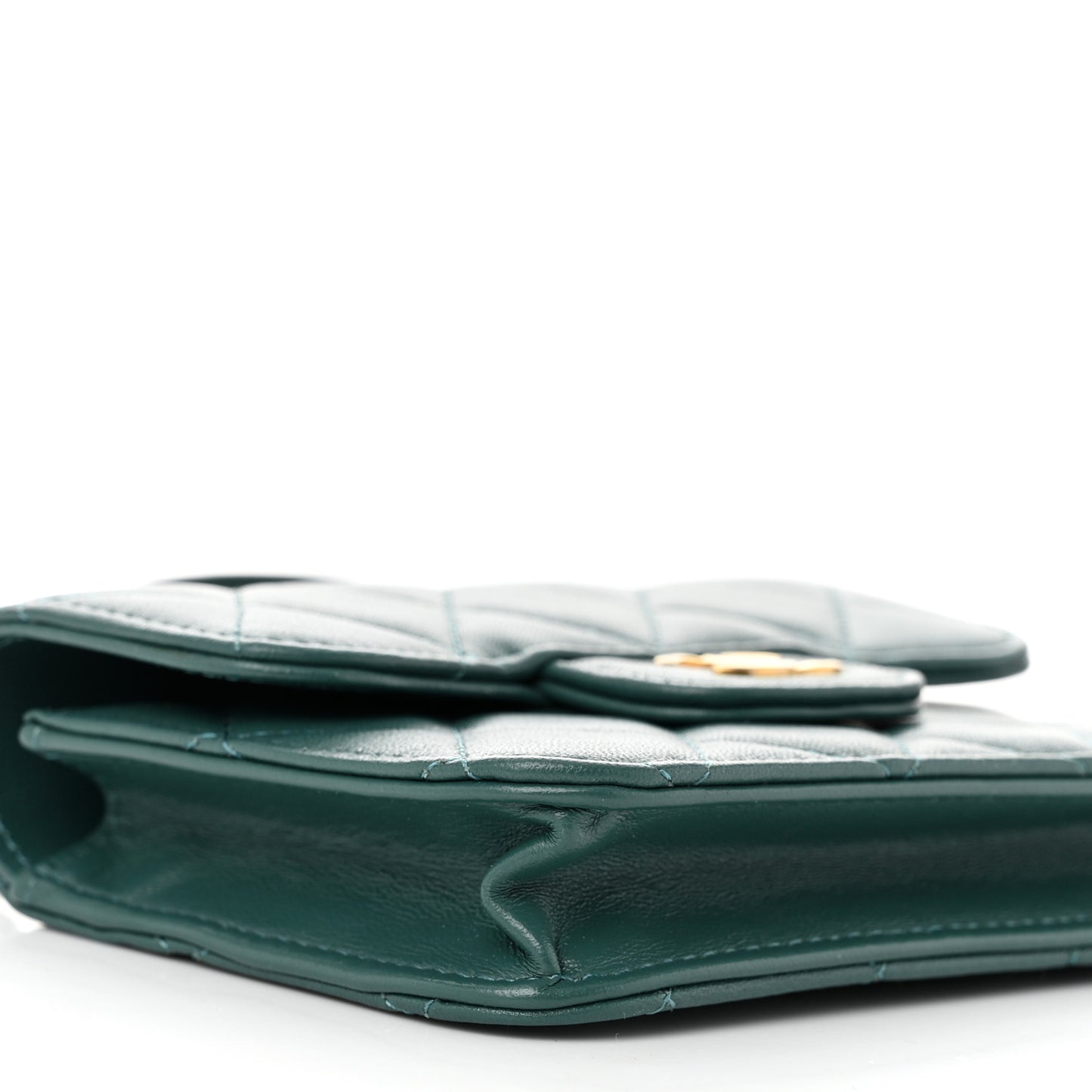 Lambskin Quilted Top Handle Flap Coin Purse With Chain Green