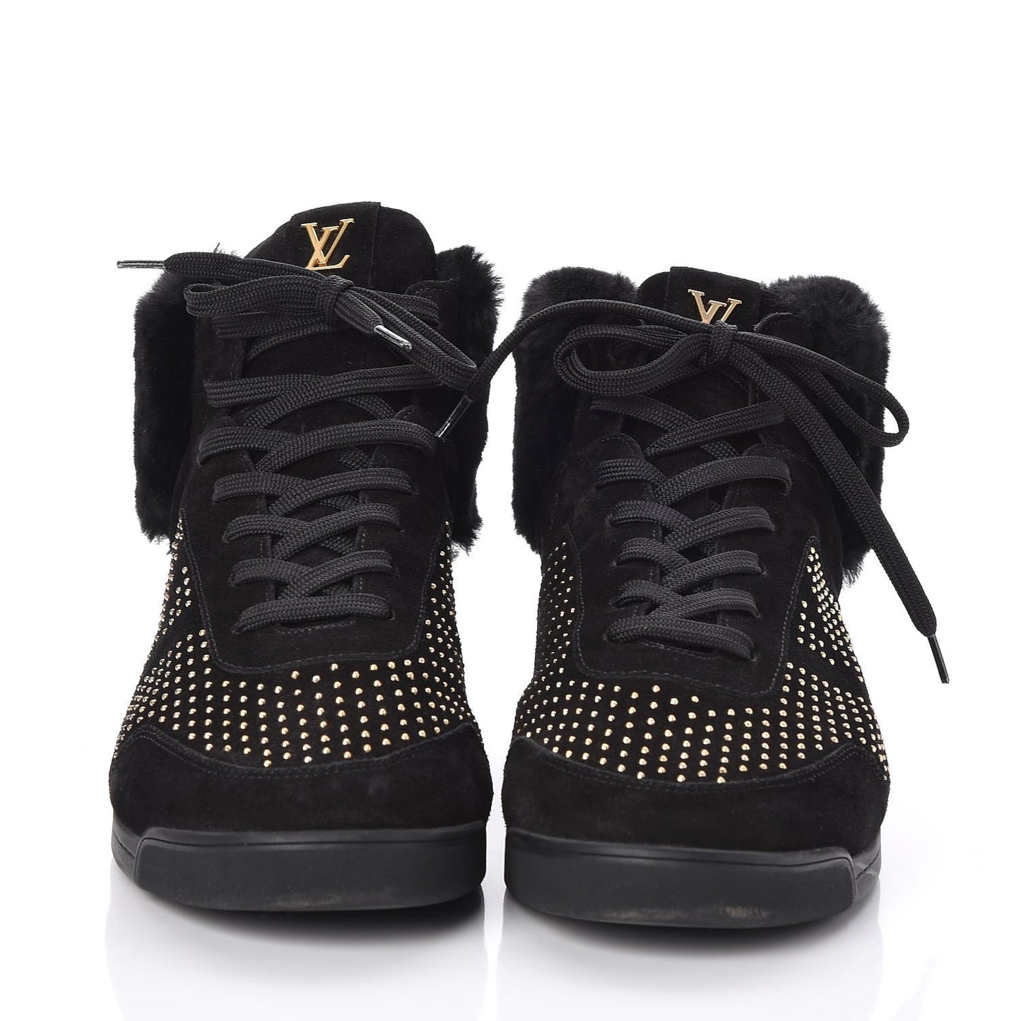 Suede Shearling Studded High Top Sneakers 41 Black