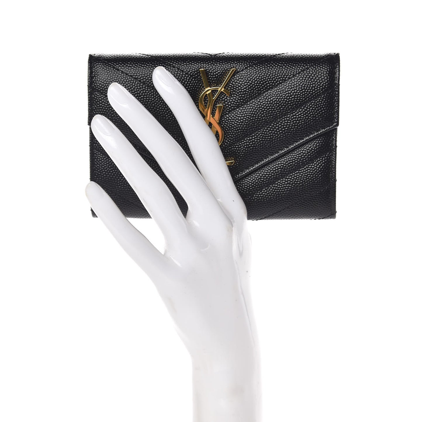 Grain De Poudre Matelasse Chevron Small Monogram Envelope Wallet Black