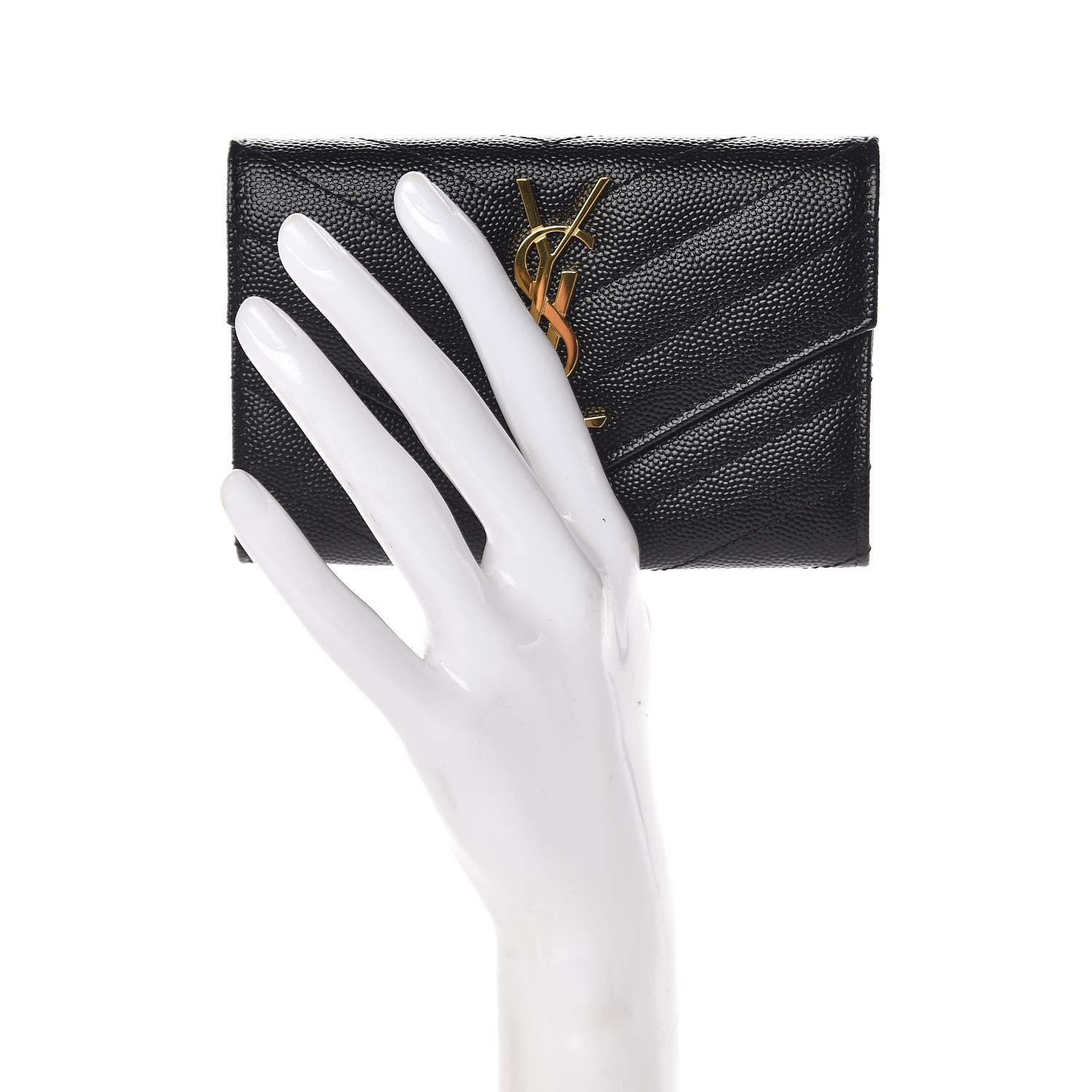 Saint Laurent Grain De Poudre Matelasse Chevron Small Monogram Envelope Wallet Black 2 of 8