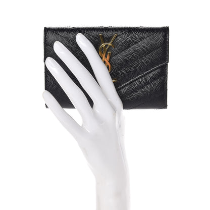 Saint Laurent Grain De Poudre Matelasse Chevron Small Monogram Envelope Wallet Black 2 of 8