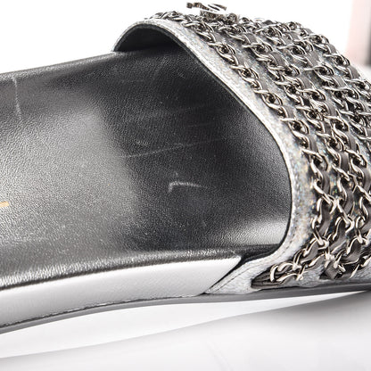Chanel Metallic Lambskin Chain Flat Sandals 42 Silver 7 of 9