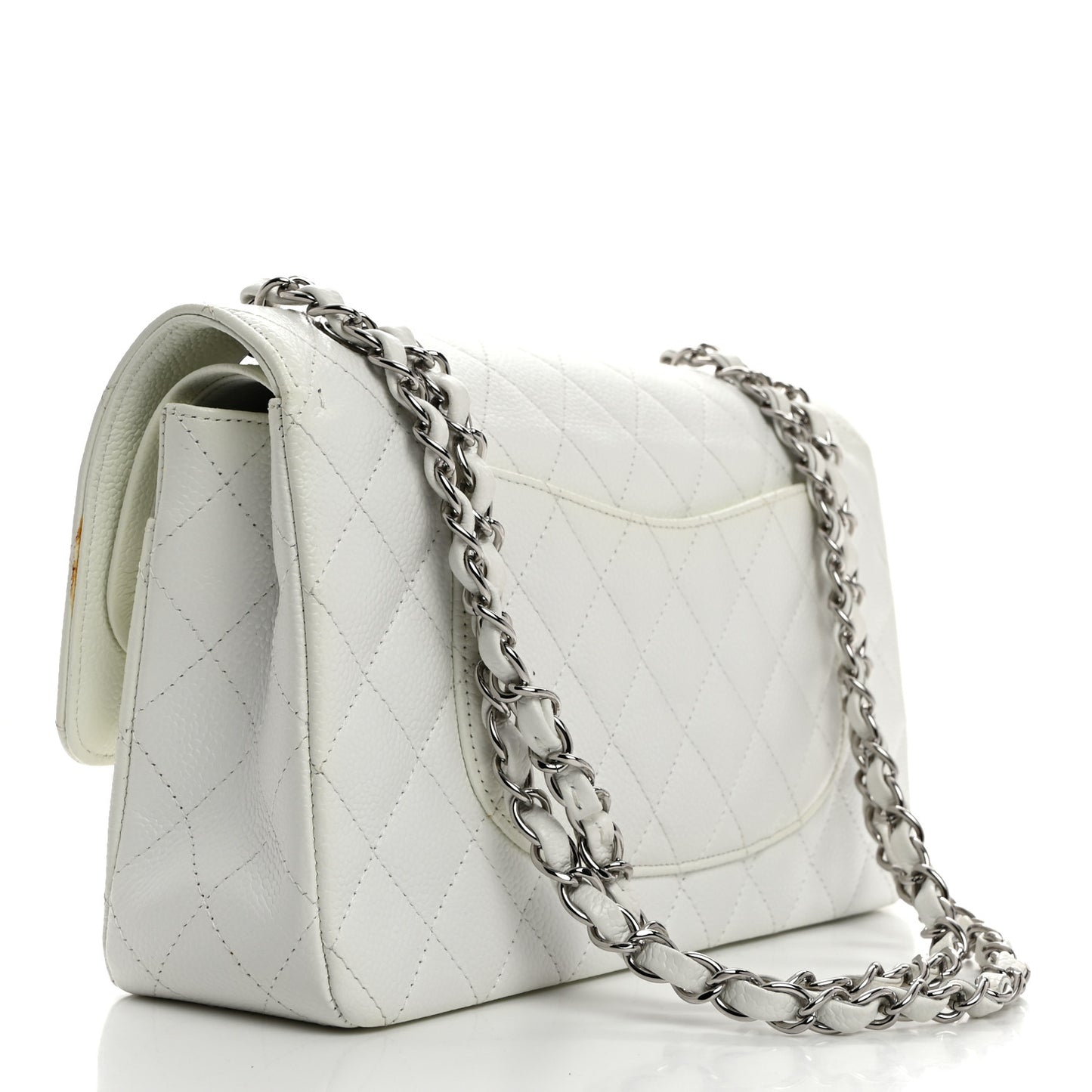 Caviar Quilted Medium Double Flap White
