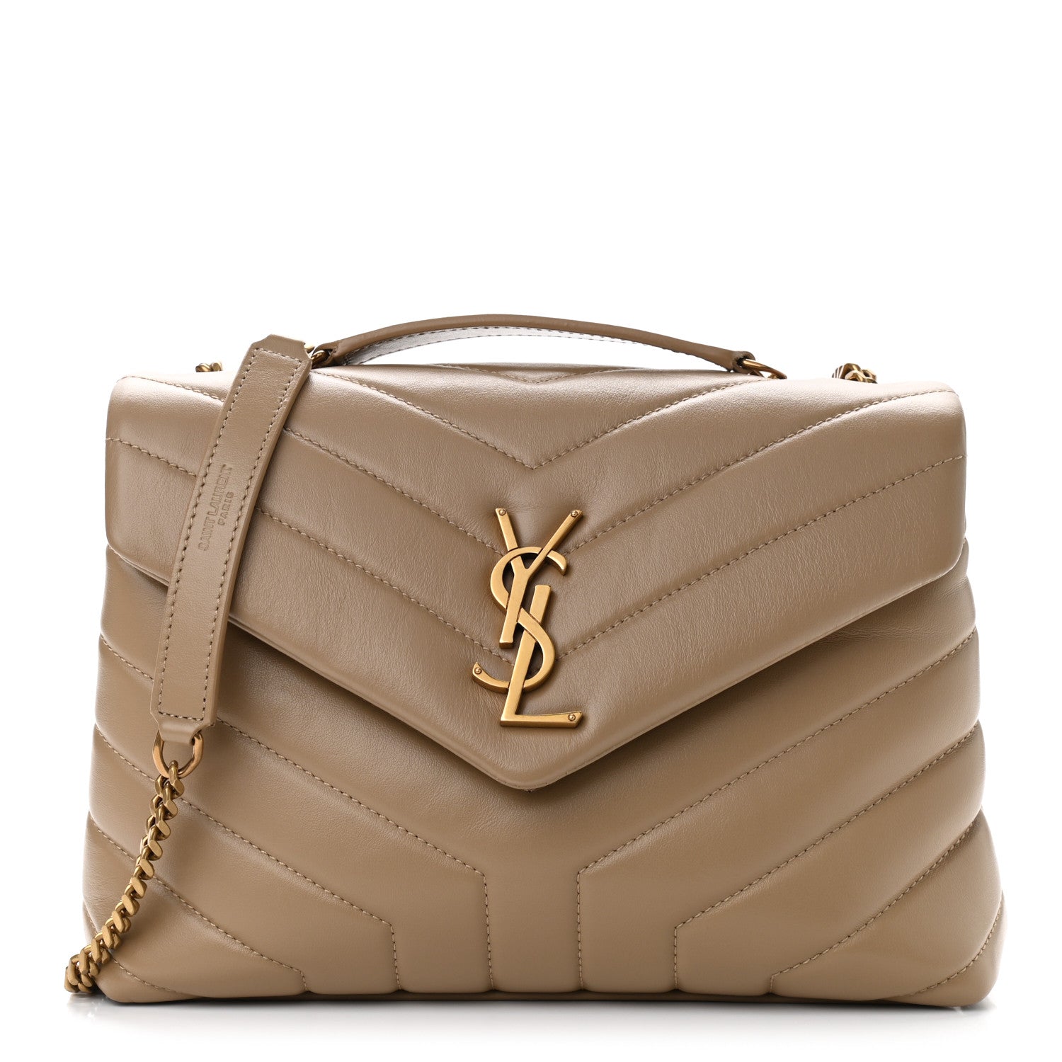 Saint Laurent Calfskin Y Quilted Monogram Small Loulou Chain Satchel Dark Beige 1 of 10