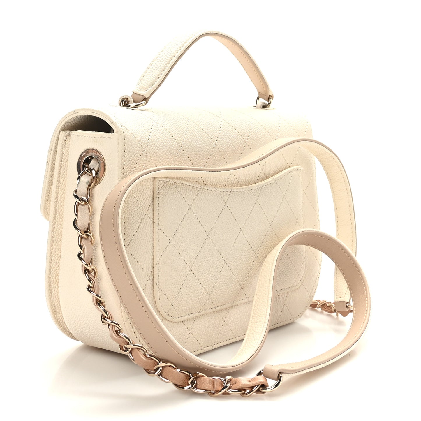 Grained Calfskin Quilted Small Cuba Top Handle Flap White