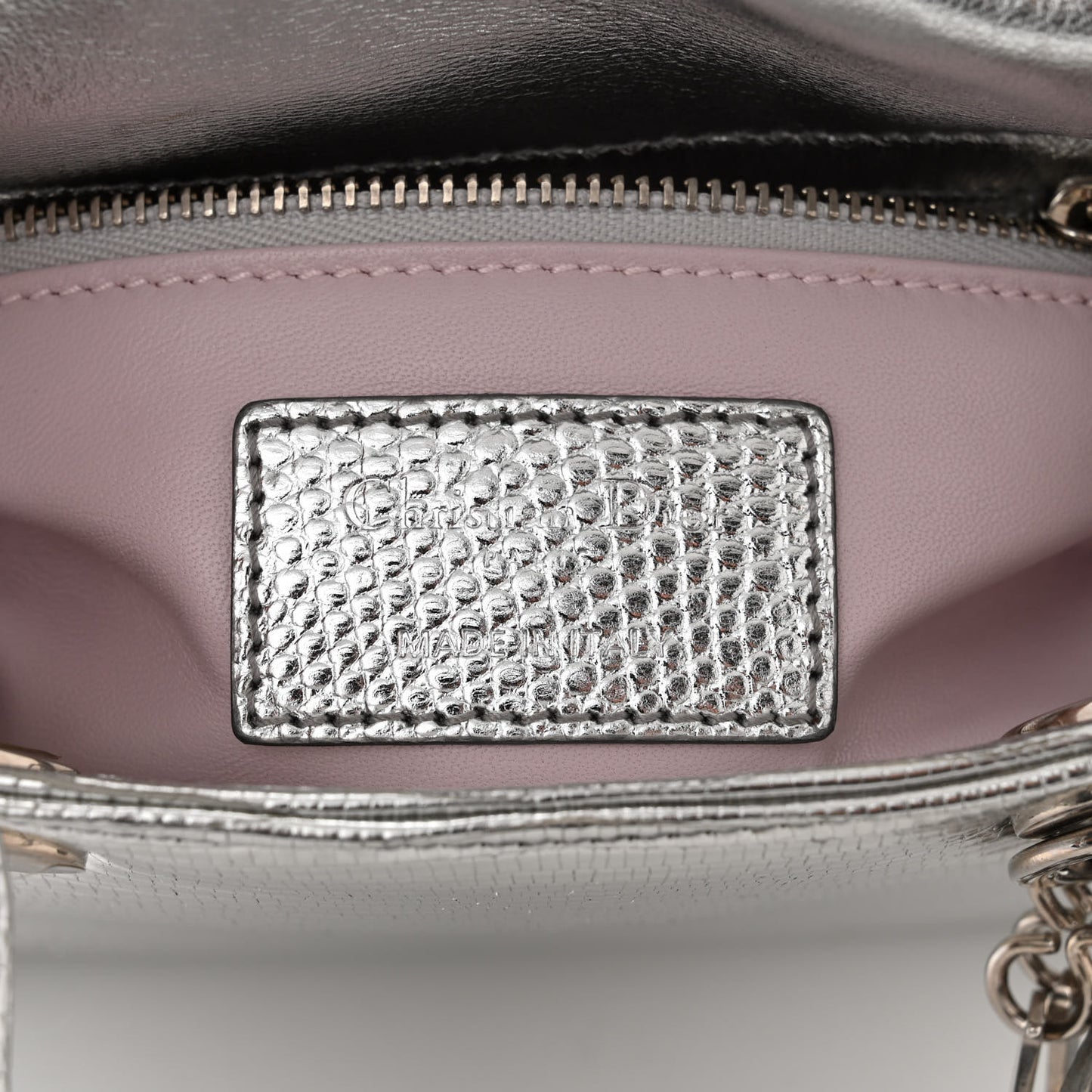 Metallic Lizard Mini Lady Dior Silver