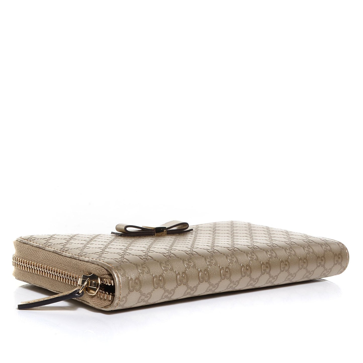 Metallic Microguccissima Bow Zip Around Wallet Golden Beige