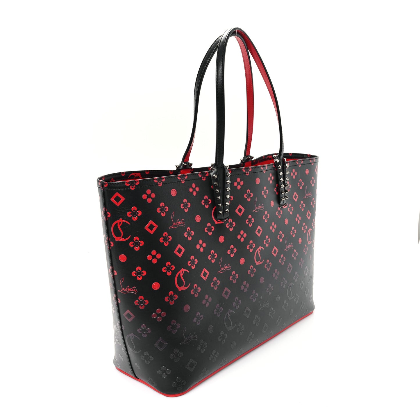 Perforated Calfskin Degrade Loubinthesky East West Cabata Tote Black Red