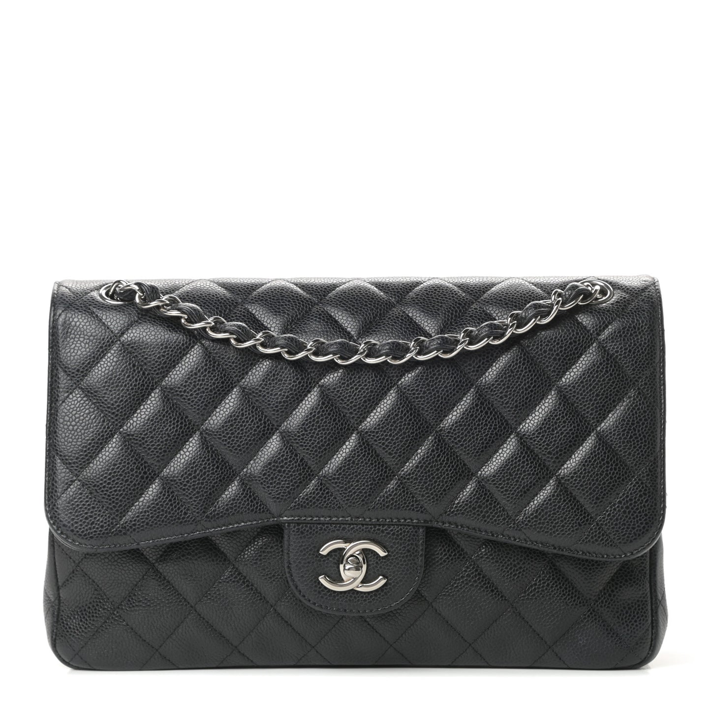 Caviar Quilted Jumbo Double Flap Black