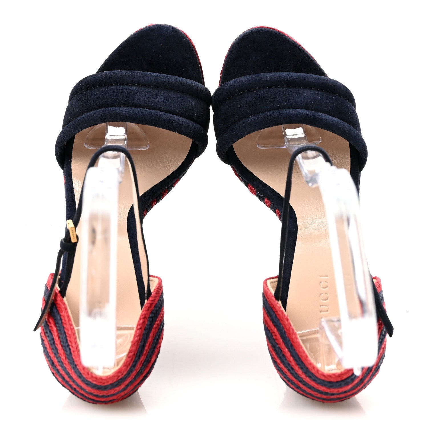 Gucci Kid Scamosciato Espadrille Platform Wedge Sandals 38.5 Red Blue 2 of 10