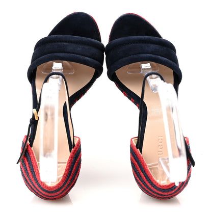 Gucci Kid Scamosciato Espadrille Platform Wedge Sandals 38.5 Red Blue 2 of 10