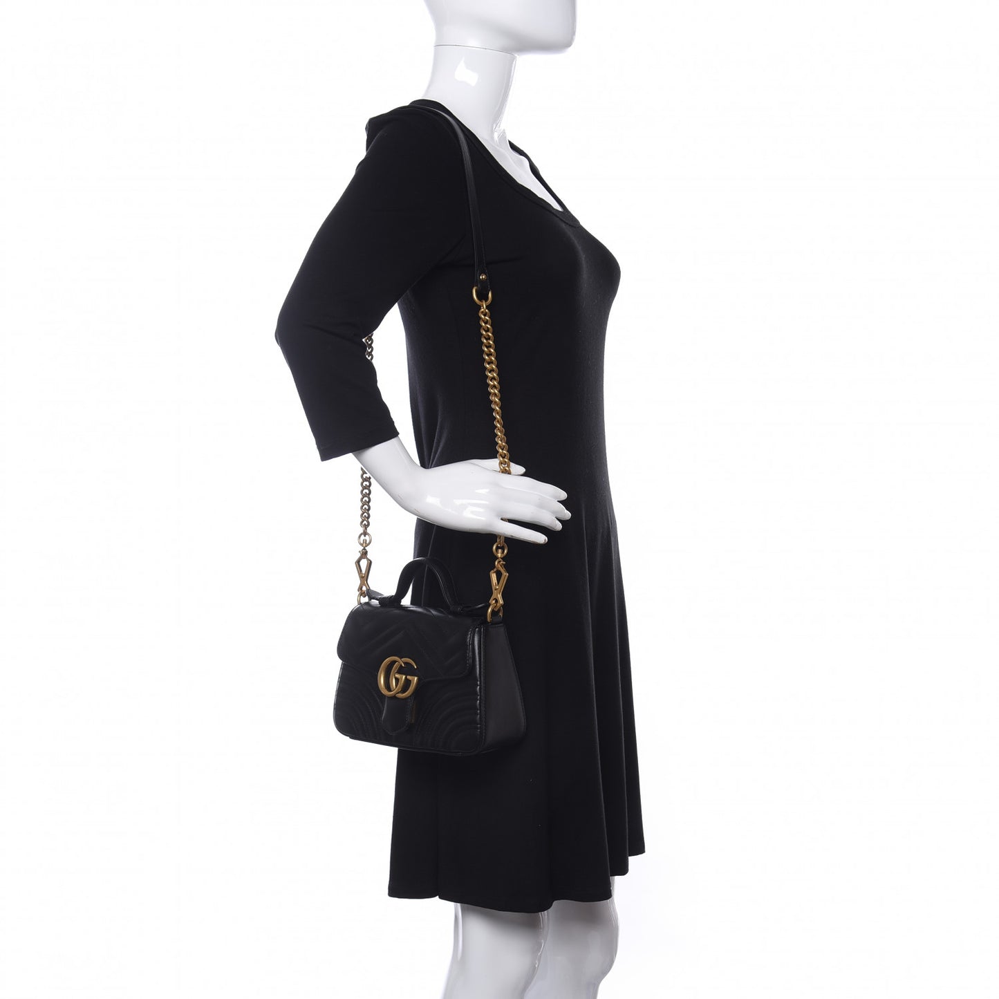 Calfskin Matelasse Mini GG Marmont Top Handle Shoulder Bag Black