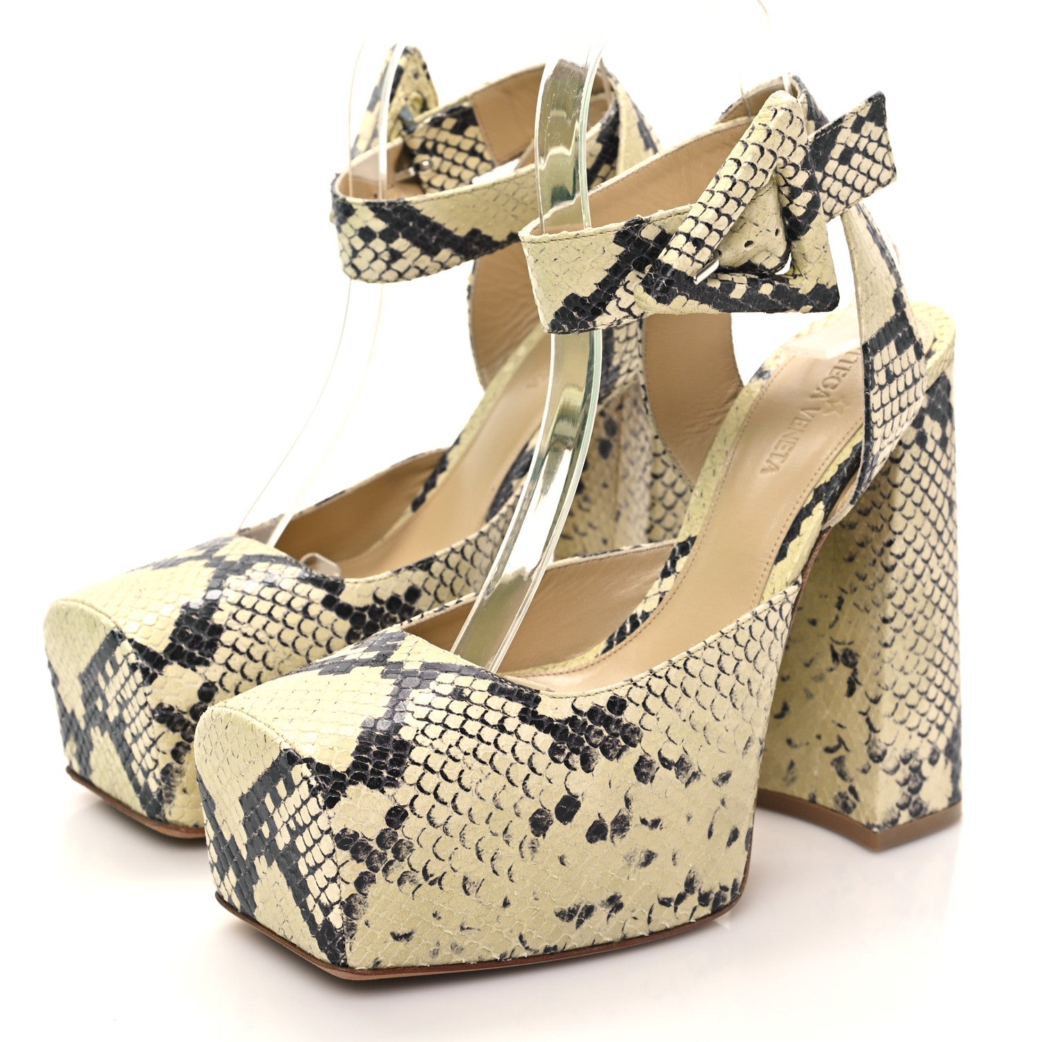 Bottega Veneta Faded Goatskin Python Printed Tower 40/140mm Platform Pumps 37 Kiwi Black 3 of 9