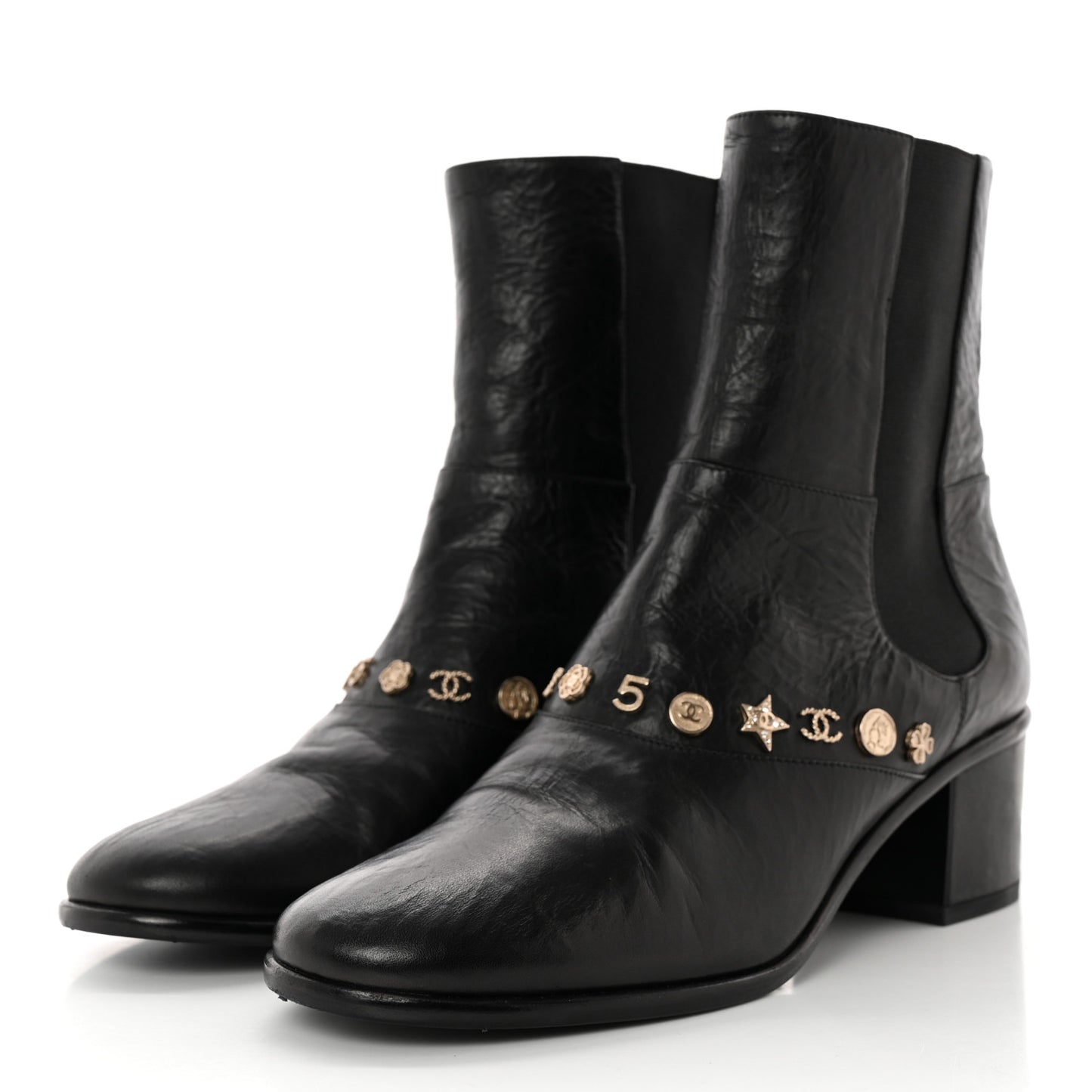 Tumbled Calfskin Short Boots 38.5 Black