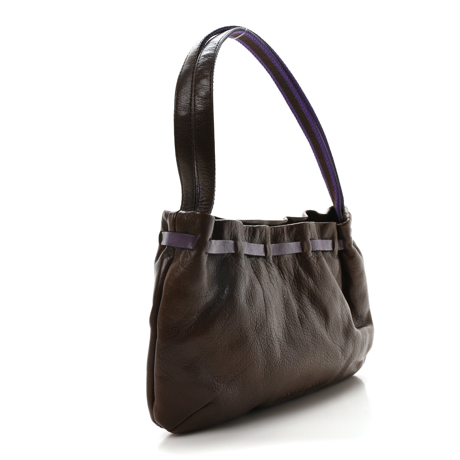 Miu Miu Goatskin Madras Bow Mini Pouch Brown Purple 3 of 9
