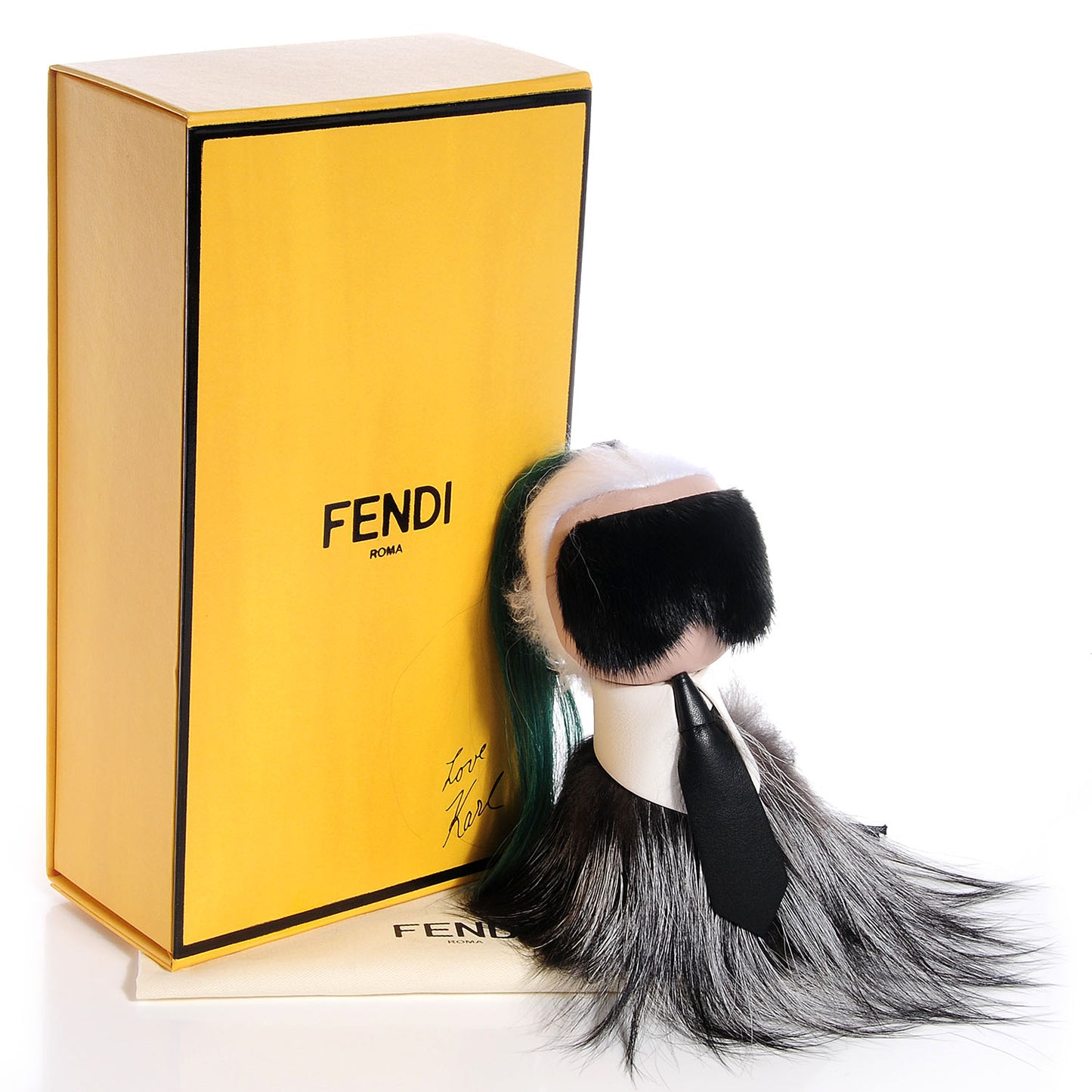 Fox Mink Goat Fur Karlito Bag Charm Black White Verde