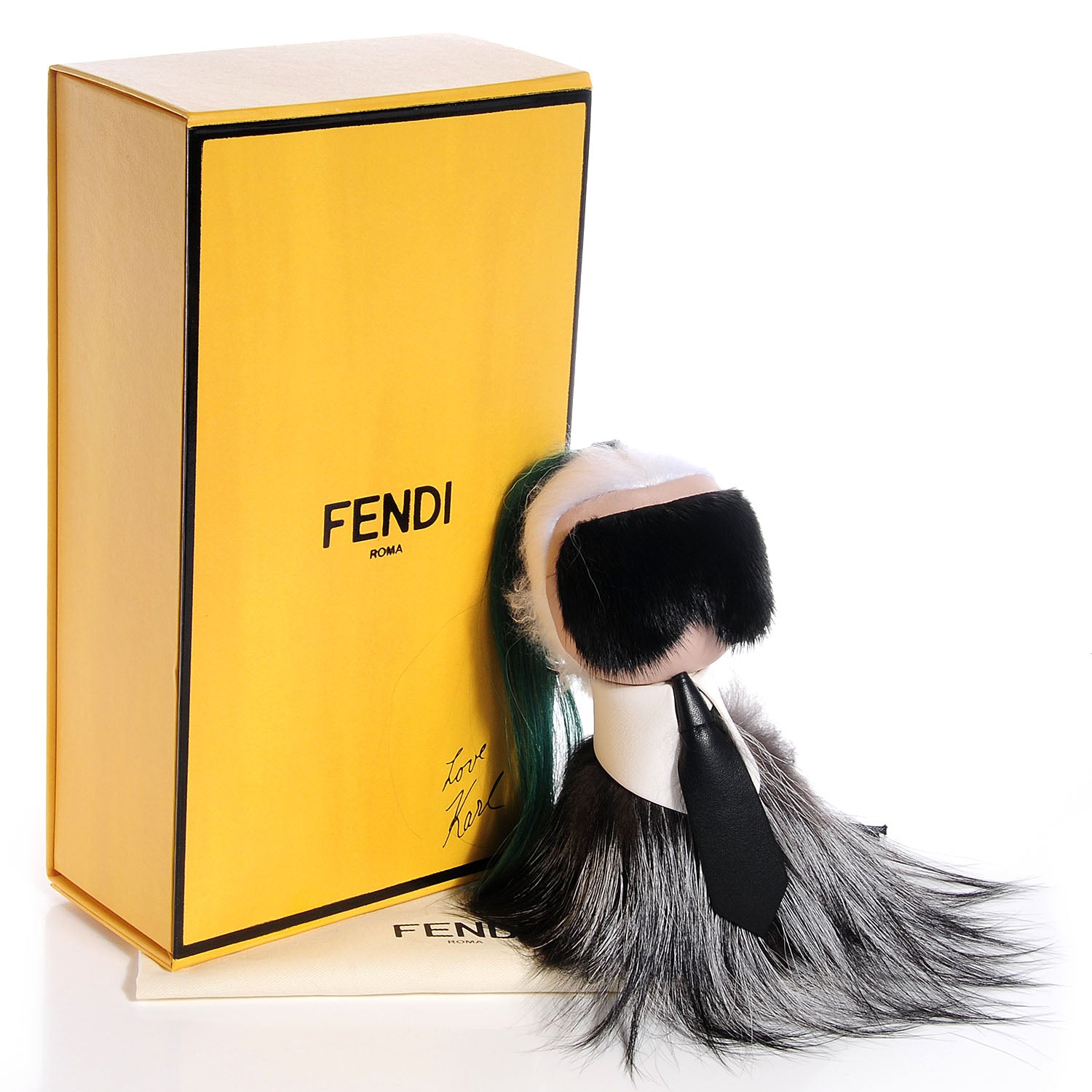 Fendi Fox Mink Goat Fur Karlito Bag Charm Black White Verde 5 of 5