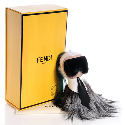 Fendi Fox Mink Goat Fur Karlito Bag Charm Black White Verde 5 of 5
