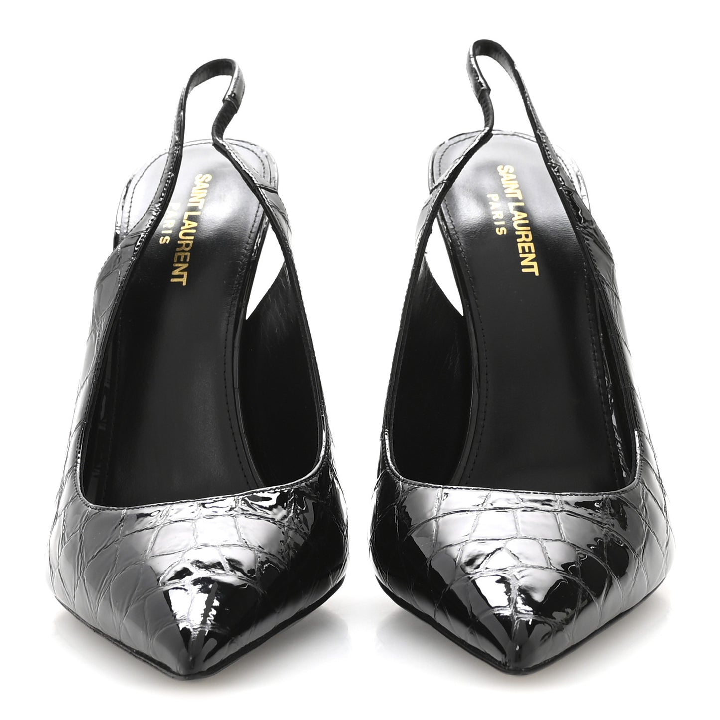 Patent Crocodile Embossed Opyum 110 Slingback Pumps 41 Black