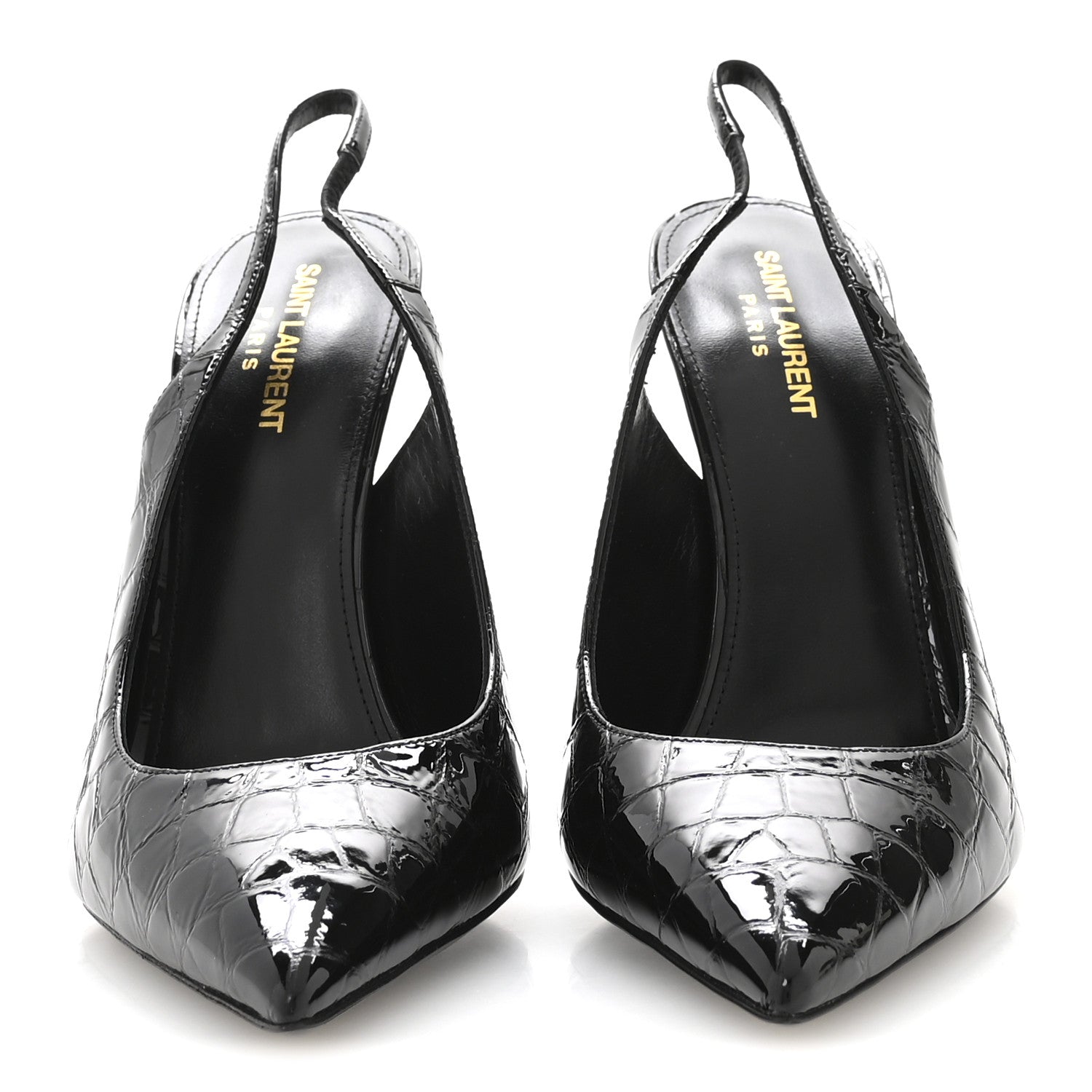 Saint Laurent Patent Crocodile Embossed Opyum 110 Slingback Pumps 41 Black 3 of 9