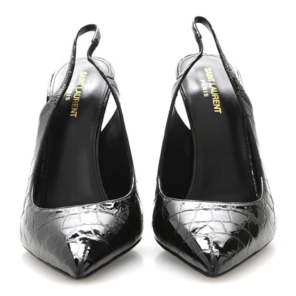 Saint Laurent Patent Crocodile Embossed Opyum 110 Slingback Pumps 41 Black 3 of 9