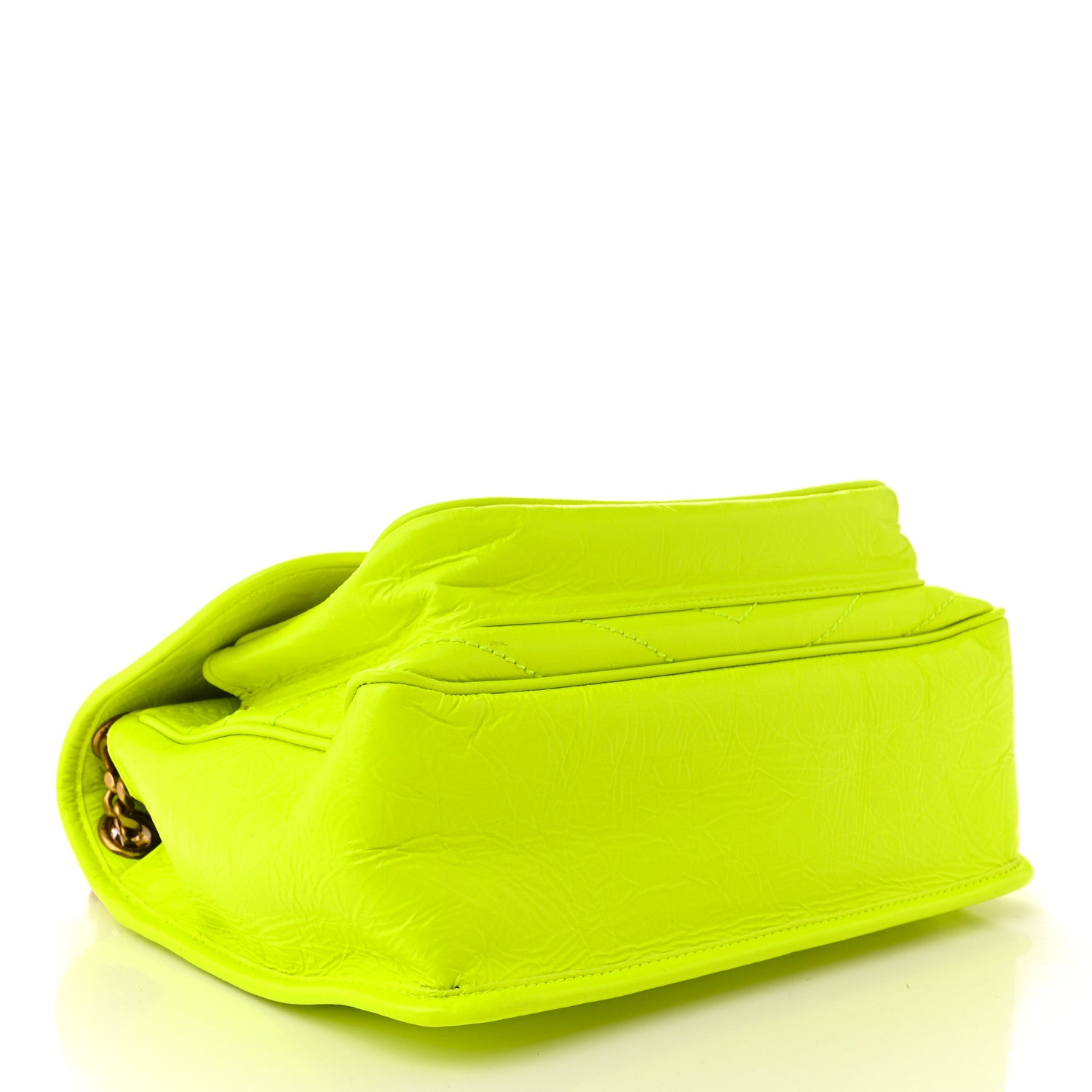 Saint Laurent Crinkled Calfskin Matelasse Monogram Medium Niki Chain Satchel Neon Yellow 4 of 12