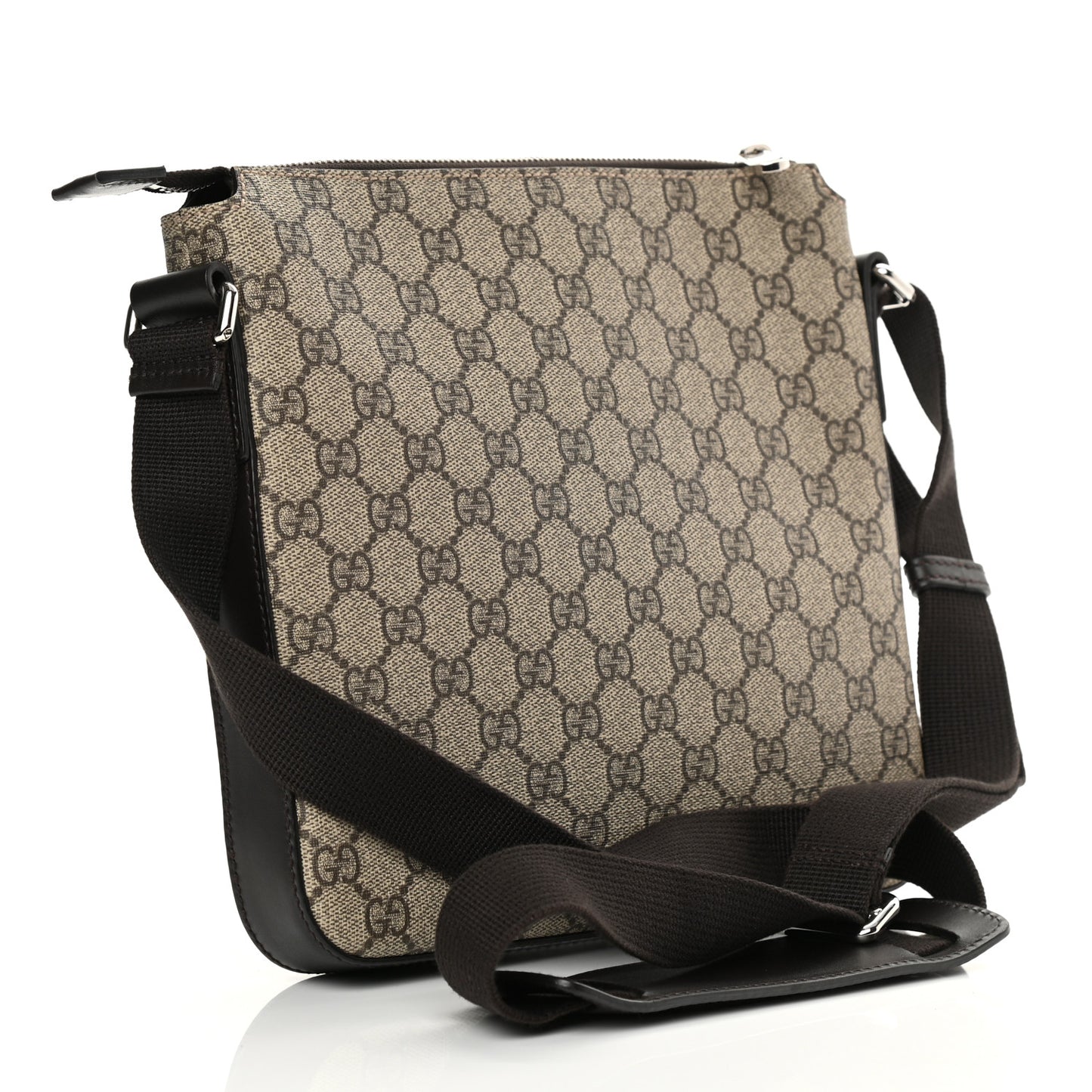 GG Supreme Monogram Selleria Calfskin Small Flat Messenger Bag Beige Ebony Cocoa Marrone Scuro
