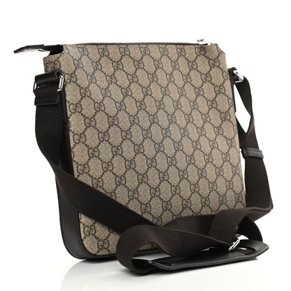 Gucci GG Supreme Monogram Selleria Calfskin Small Flat Messenger Bag Beige Ebony Cocoa Marrone Scuro 3 of 9