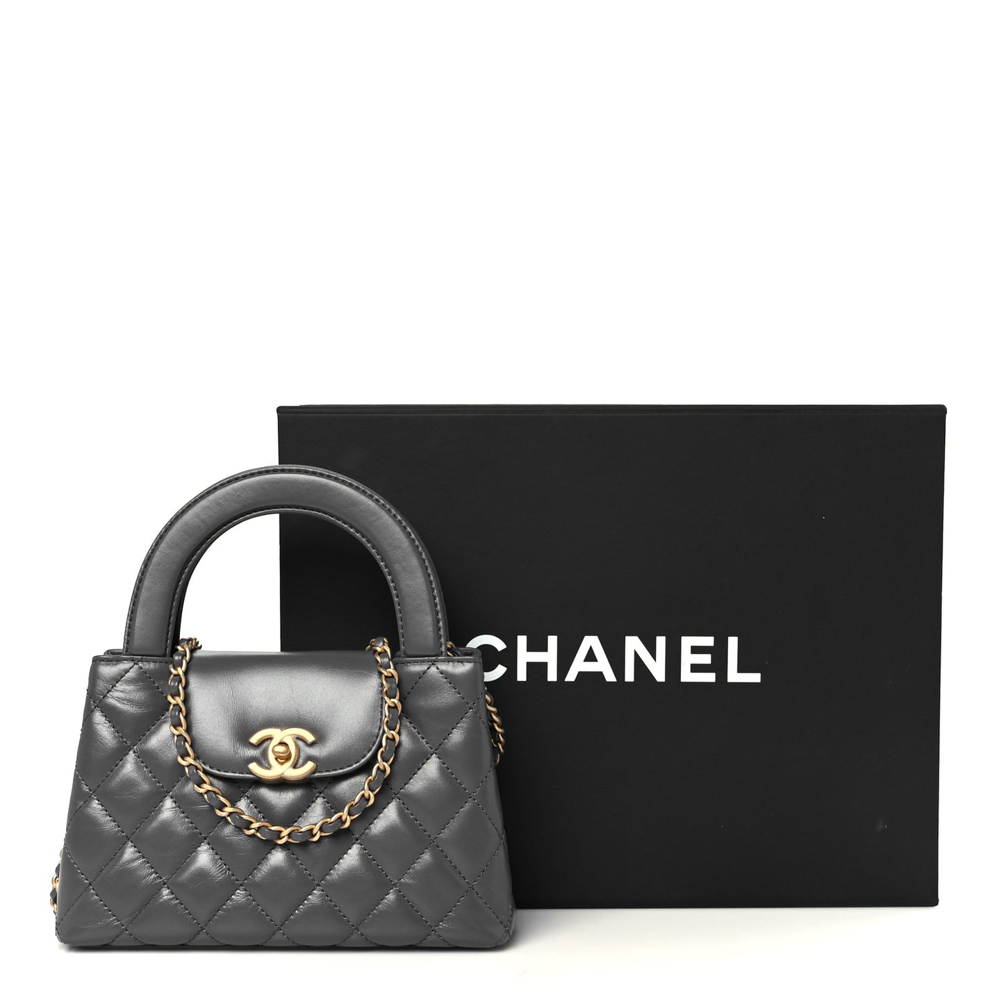 Shiny Aged Calfskin Quilted Nano Kelly Shopper Grey