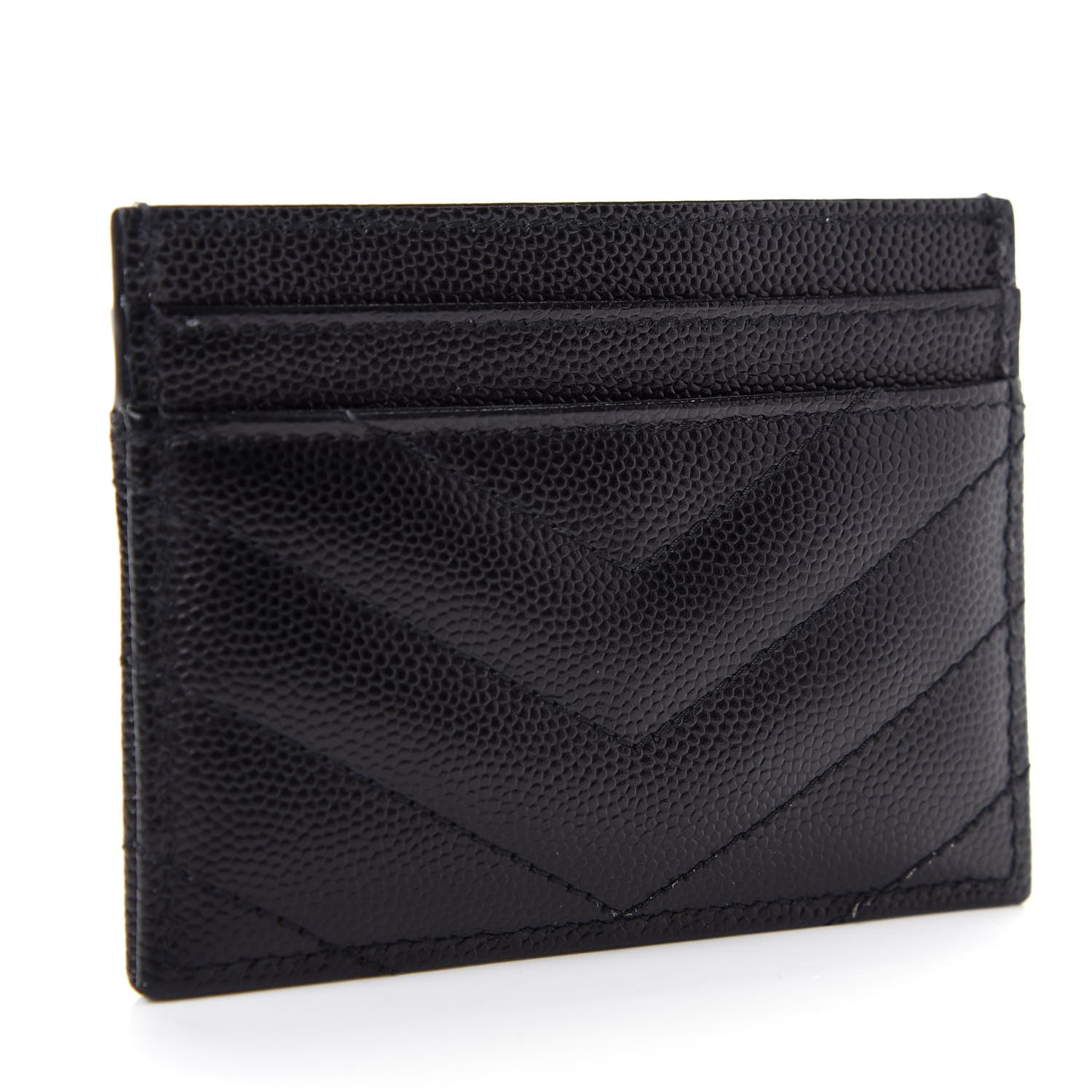 Saint Laurent Grain De Poudre Matelasse Chevron Monogram Credit Card Case Black 3 of 8